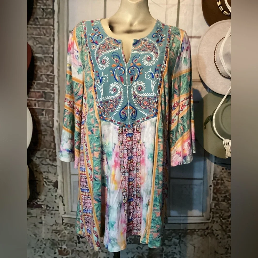 Soft Surroundings Boutique Womens BOHO Embroidered Aerhart Knit Tunc/Dress Sz 2X - Picture 4 of 16